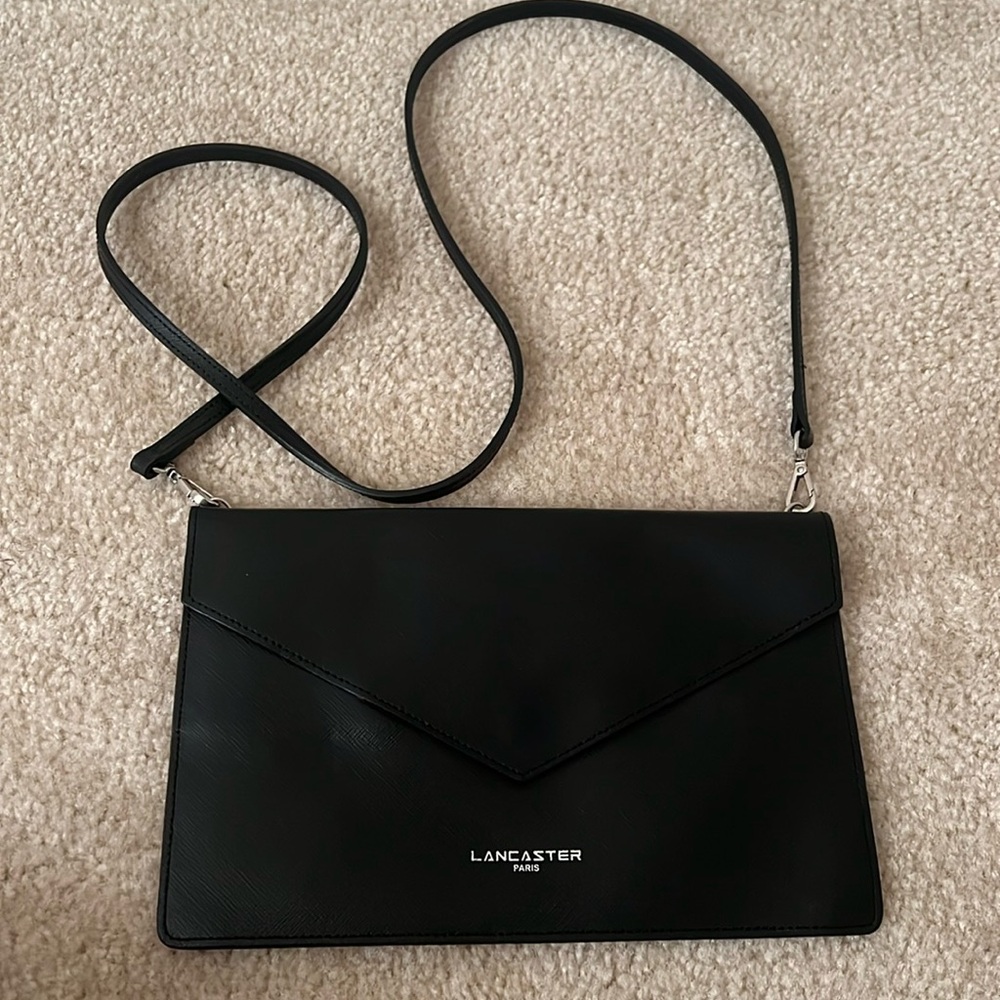 Black Faux Leather Clutch with Strap